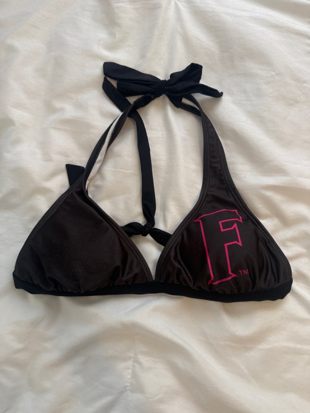 Black Bikini Top with Pink 'F' Logo